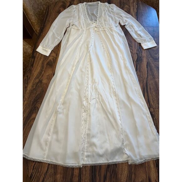 Vrg Bridal Ivory Sheer Chiffon Peignoir Sz L Robe Nightgown Negligee Set READ - Picture 1 of 16